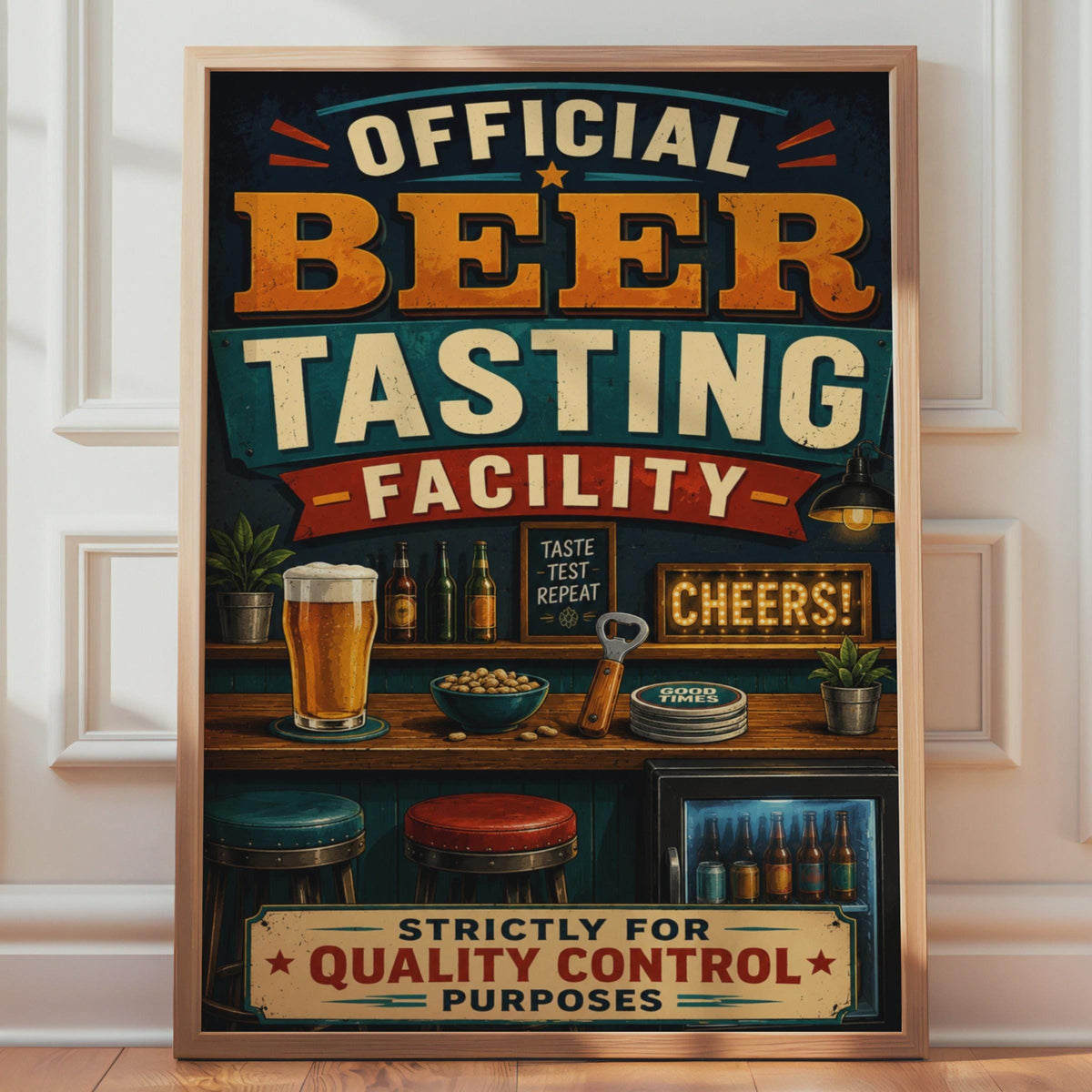 Official Beer Tasting Facility Poster, Retro Pub Wall Art, Man Cave Decor (A4)
