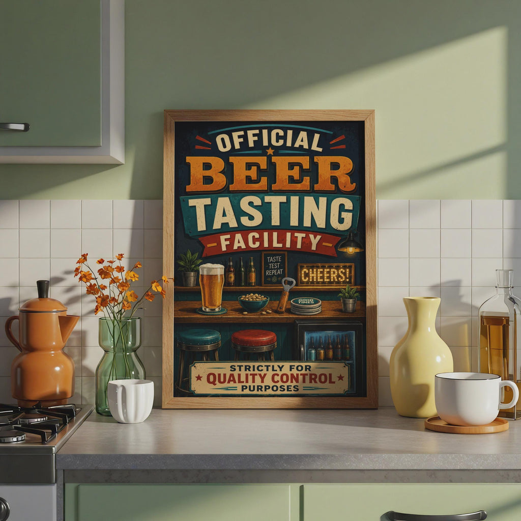 Official Beer Tasting Facility Poster, Retro Pub Wall Art, Man Cave Decor (A4)