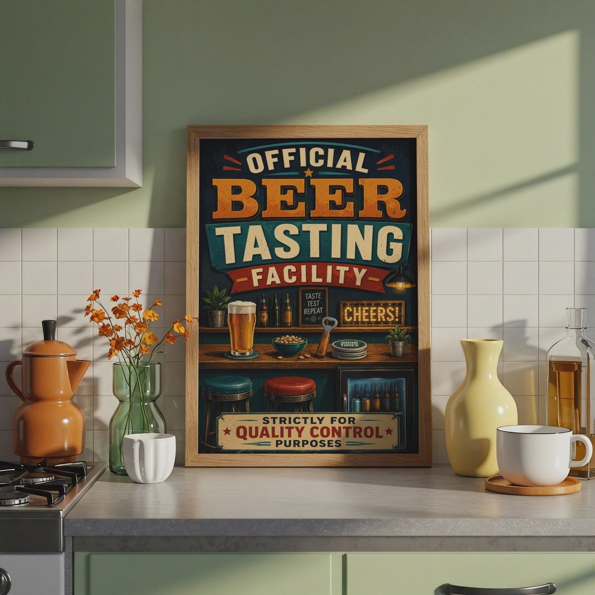 Official Beer Tasting Facility Poster, Retro Pub Wall Art, Man Cave Decor (A4)