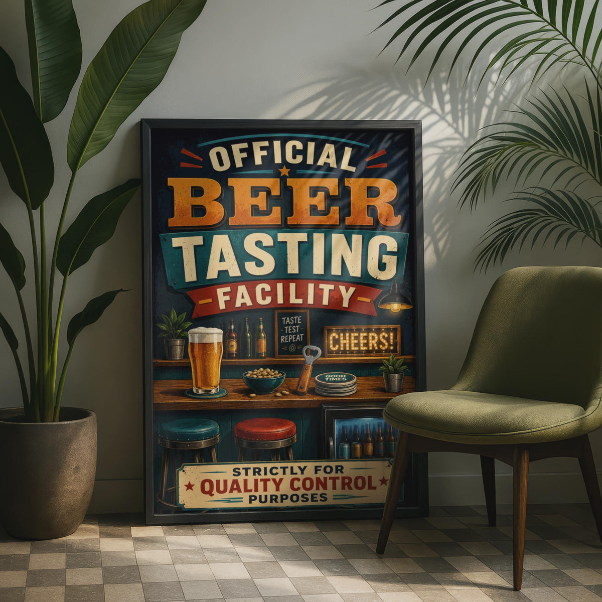 Official Beer Tasting Facility Poster, Retro Pub Wall Art, Man Cave Decor (A4)