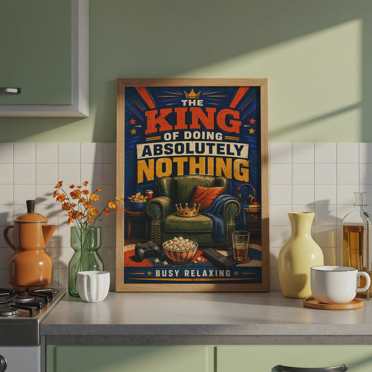 Funny King of Doing Nothing Poster, Retro Comic Man Cave Decor (Printed to Order)
