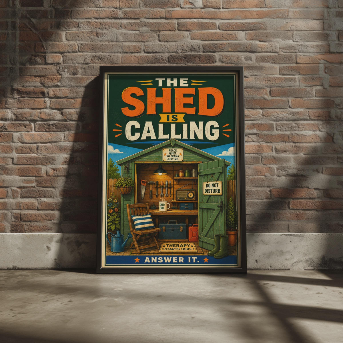 The Shed Is Calling Retro Poster, Man Cave Wall Art, Do Not Disturb Gift (A4)
