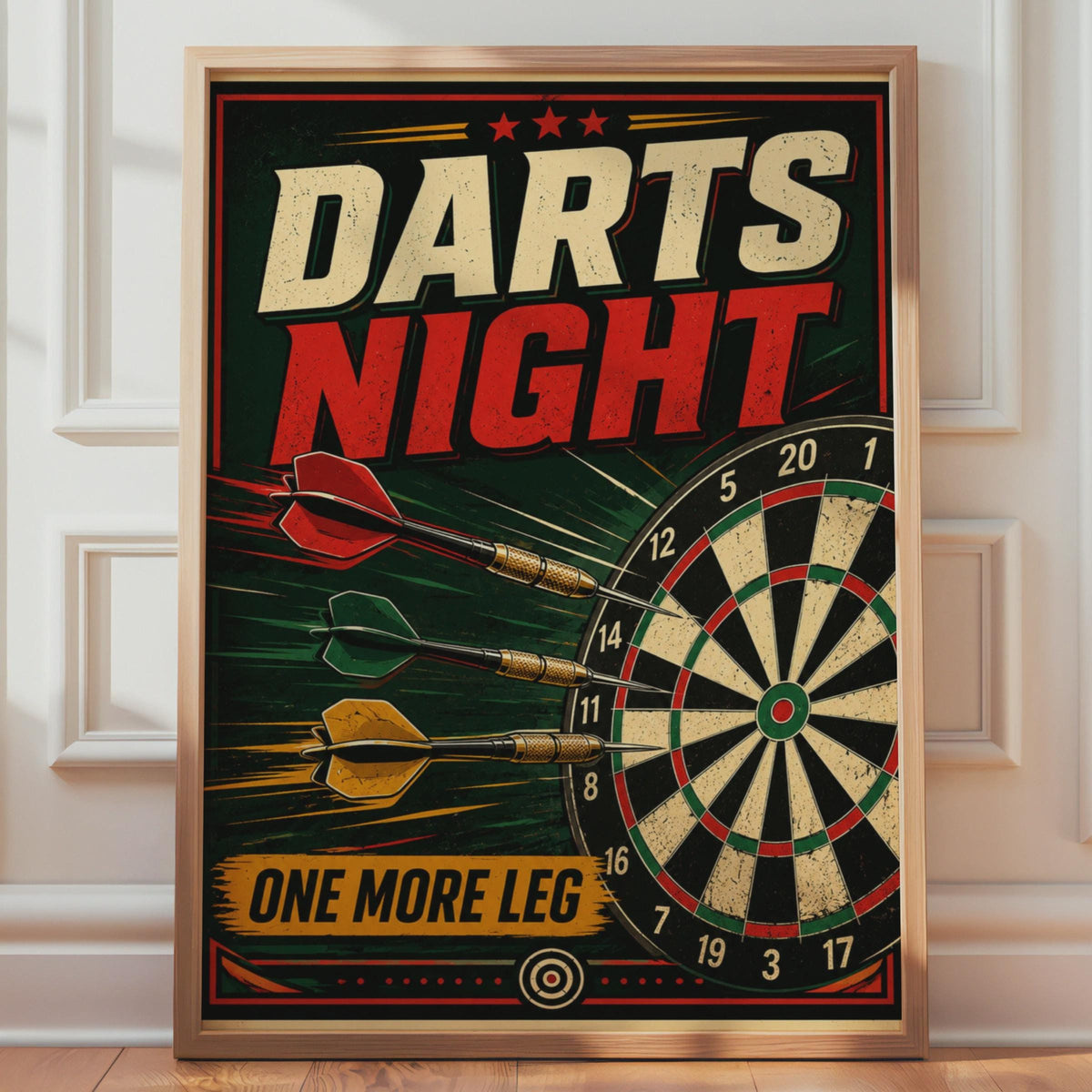 Retro Darts Night Poster, Vintage Dartboard Wall Art, Games Room Decor (Printed)