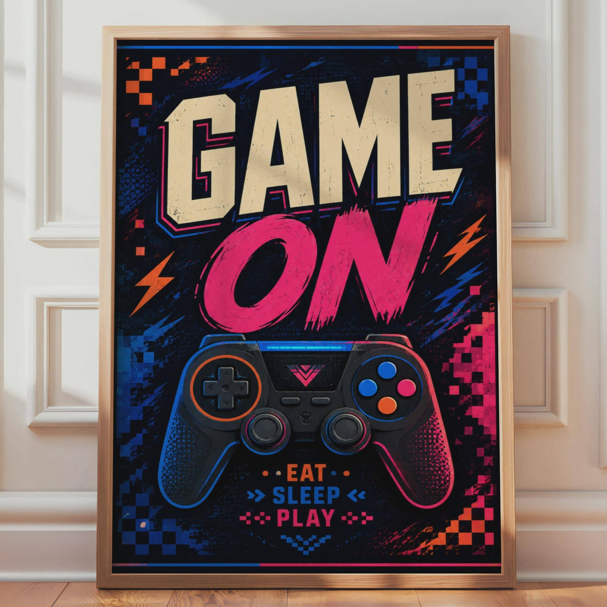 Game On Gaming Poster, Eat Sleep Play Wall Art, Neon Controller Decor (Printed Poster)