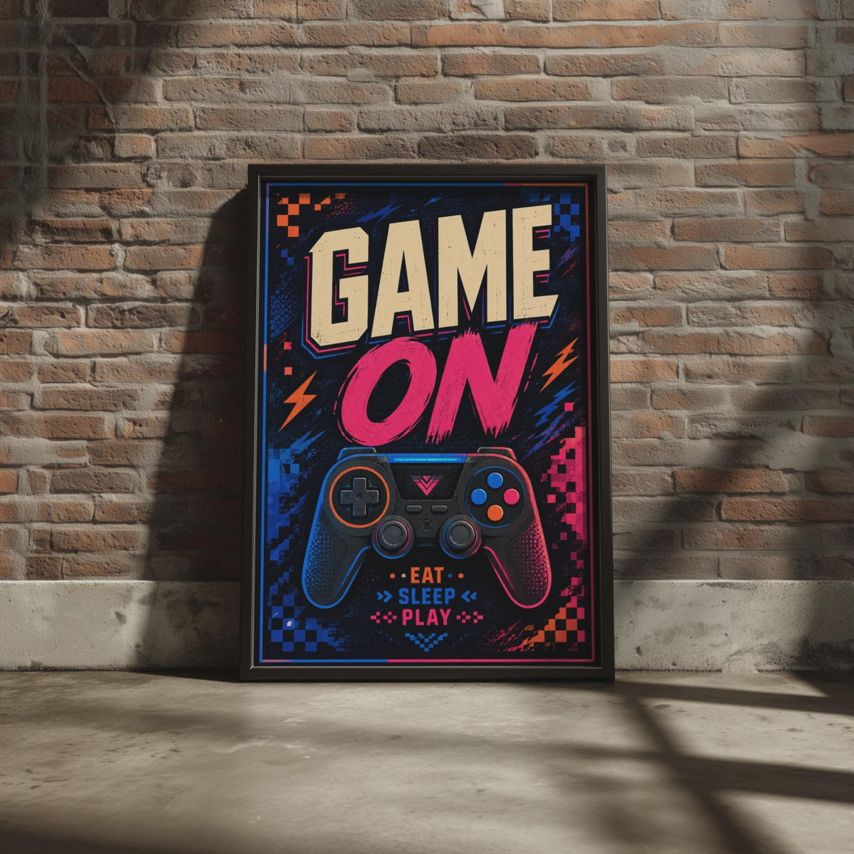 Game On Gaming Poster, Eat Sleep Play Wall Art, Neon Controller Decor (Printed Poster)