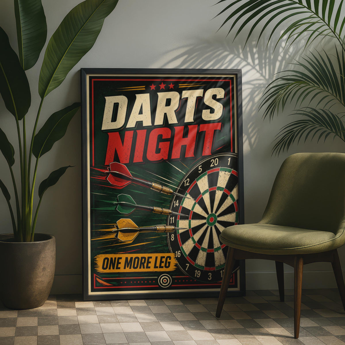 Retro Darts Night Poster, Vintage Dartboard Wall Art, Games Room Decor (Printed)