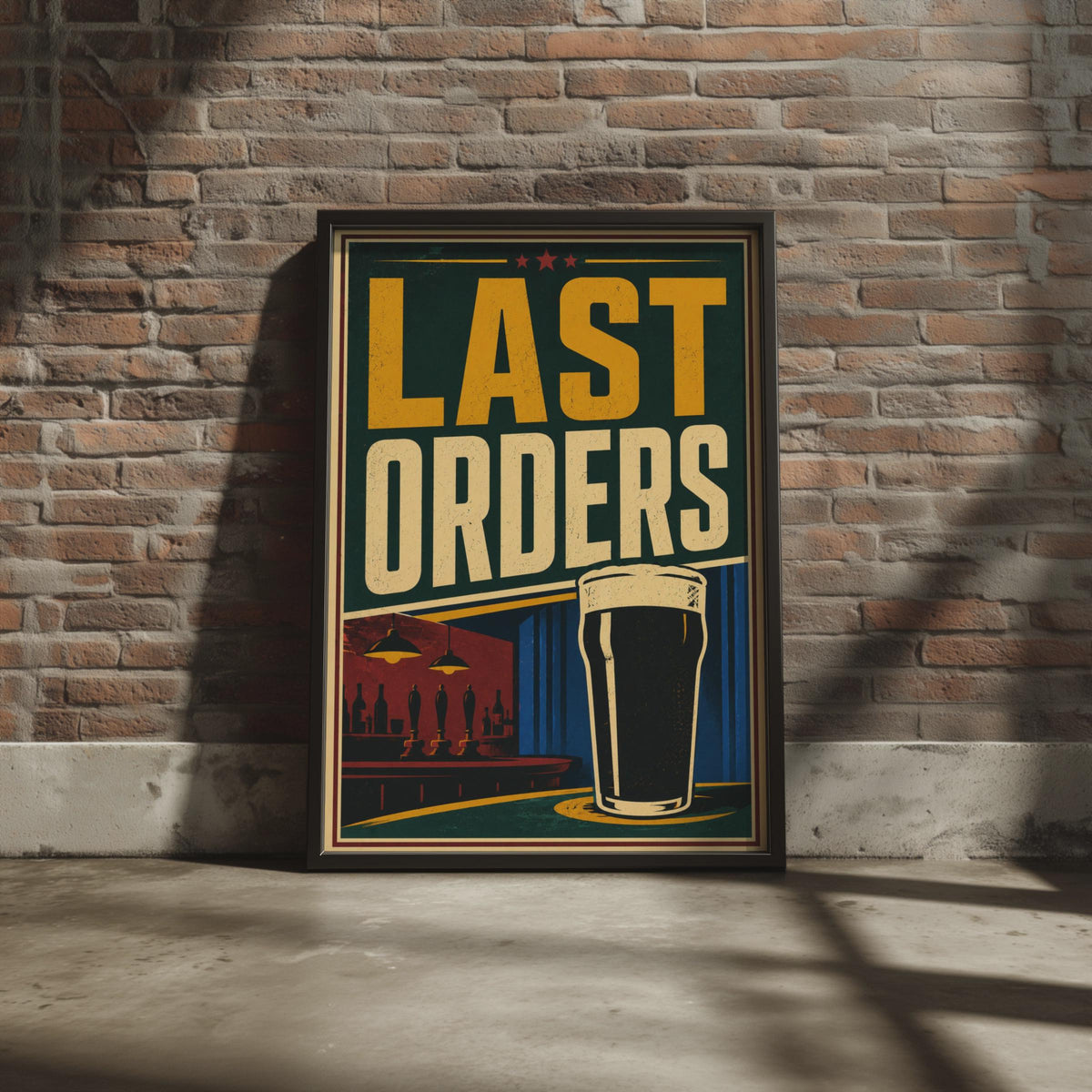 Last Orders Pub Print, Retro British Beer Poster, Pint Glass Bar Decor Print