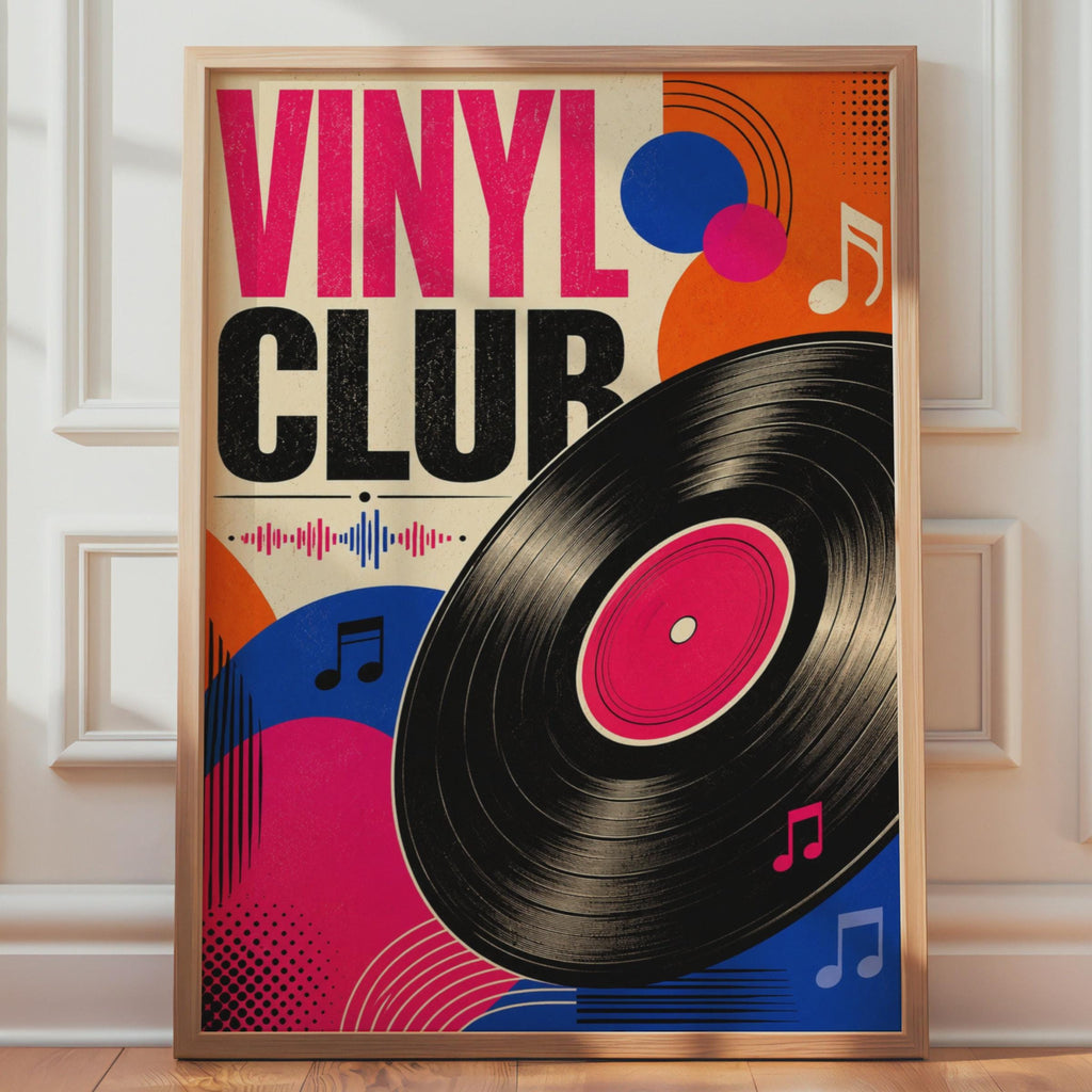 Retro Vinyl Club Poster, Bold LP Record Art, Music Room Decor (Print)