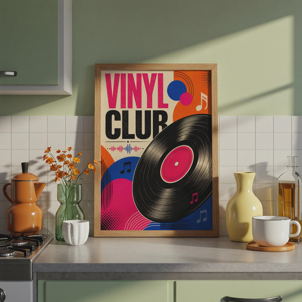 Retro Vinyl Club Poster, Bold LP Record Art, Music Room Decor (Print)