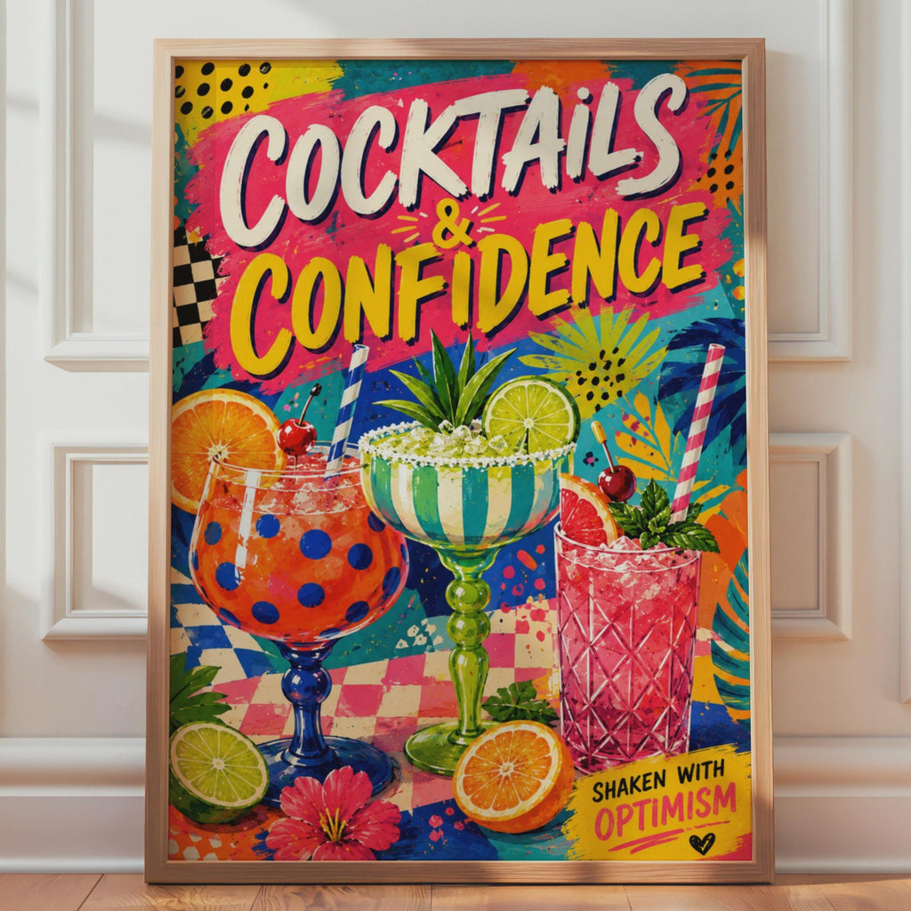 Cocktails & Confidence Pop Art Poster, Retro Drinks Wall Art (Print)