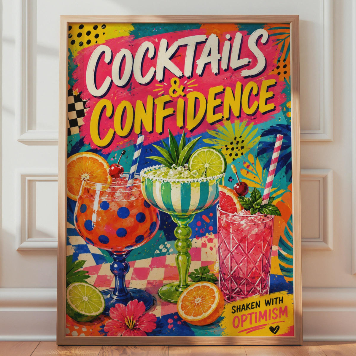 Cocktails & Confidence Pop Art Poster, Retro Drinks Wall Art (Print)