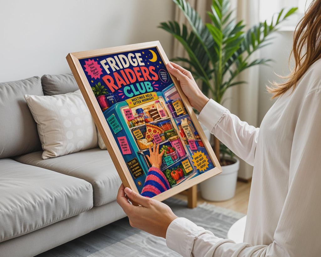 Fridge Raiders Club Poster, Retro Kitchen Wall Art, Midnight Snack Print (Physical)