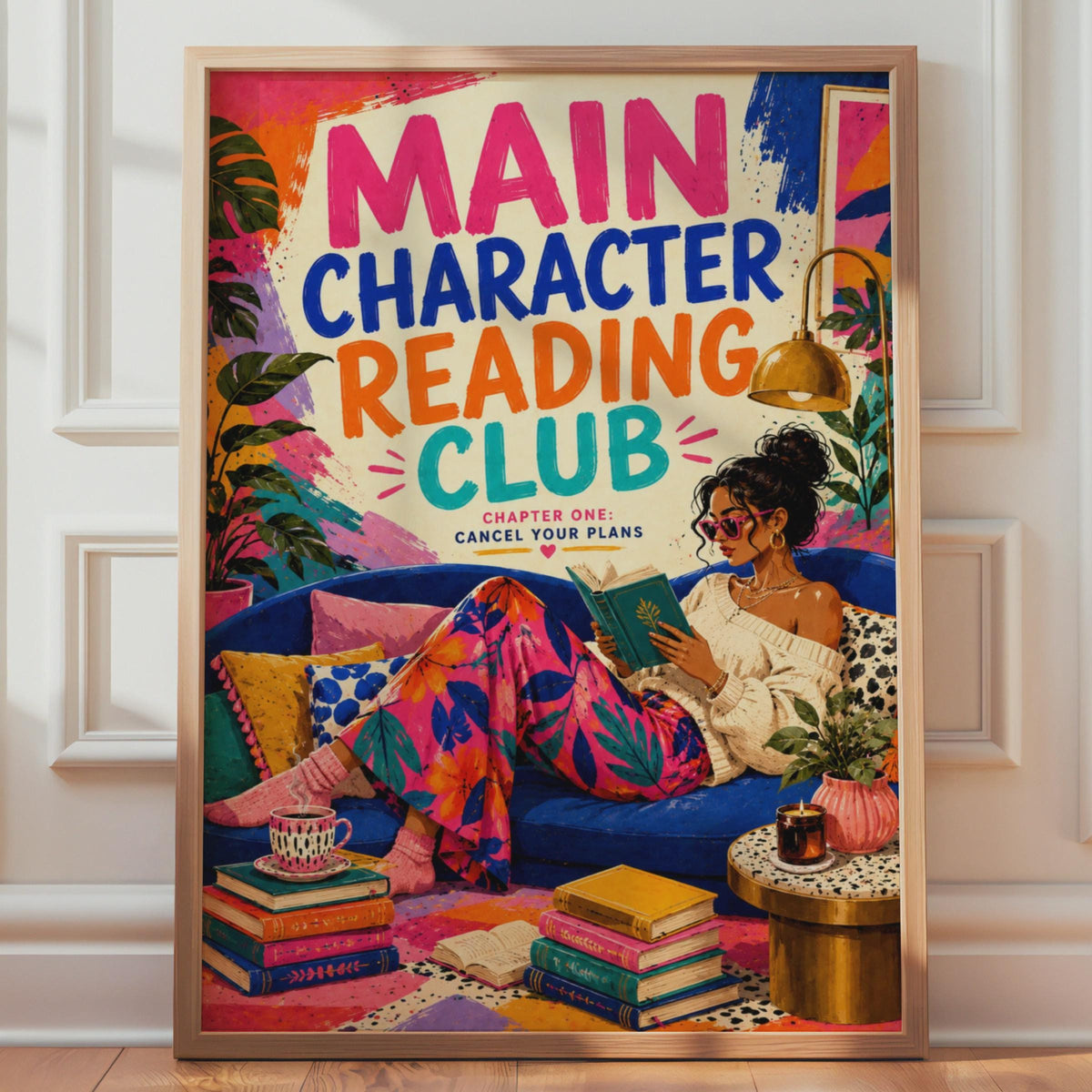Main Character Reading Club Poster, Book Lover Wall Art, Colourful Bookish Print (A4)