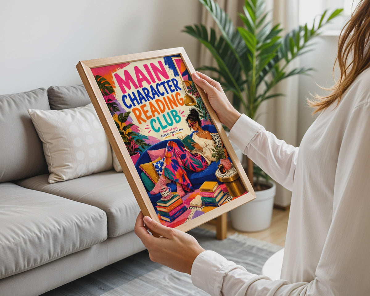 Main Character Reading Club Poster, Book Lover Wall Art, Colourful Bookish Print (A4)