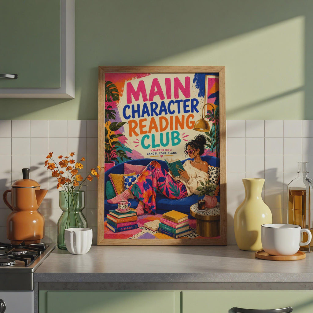 Main Character Reading Club Poster, Book Lover Wall Art, Colourful Bookish Print (A4)