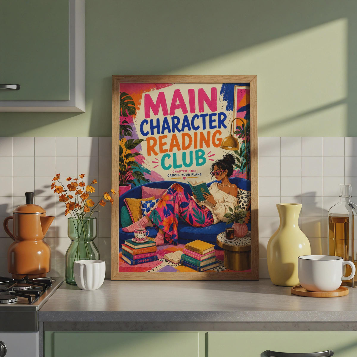 Main Character Reading Club Poster, Book Lover Wall Art, Colourful Bookish Print (A4)
