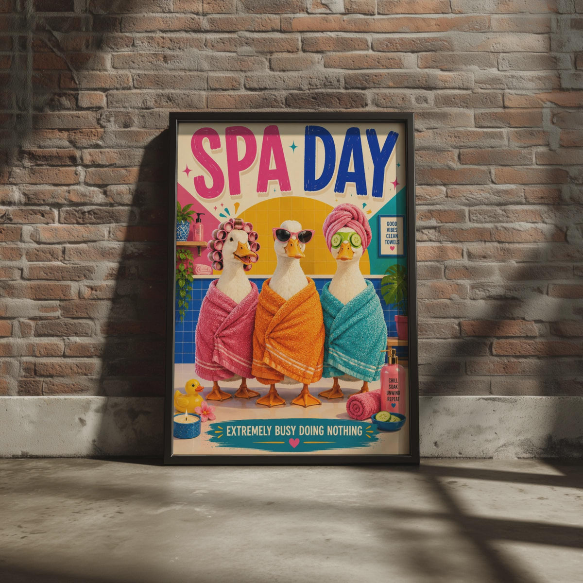 Funny Spa Day Duck Poster, Colorful Bathroom Wall Art Print (Physical)