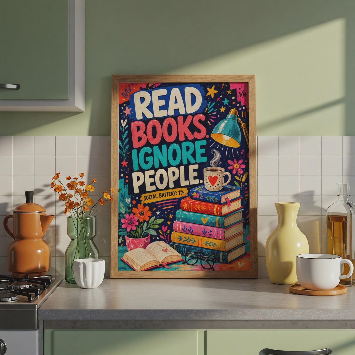 Read Books Ignore People Poster, Introvert Book Lover Wall Art Print