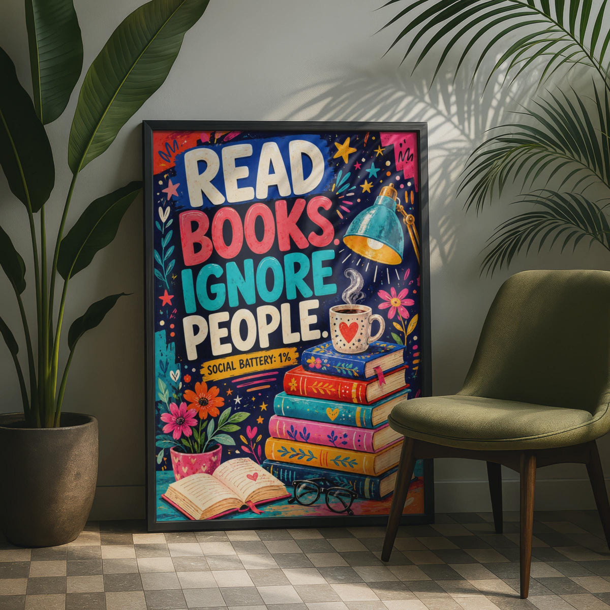 Read Books Ignore People Poster, Introvert Book Lover Wall Art Print