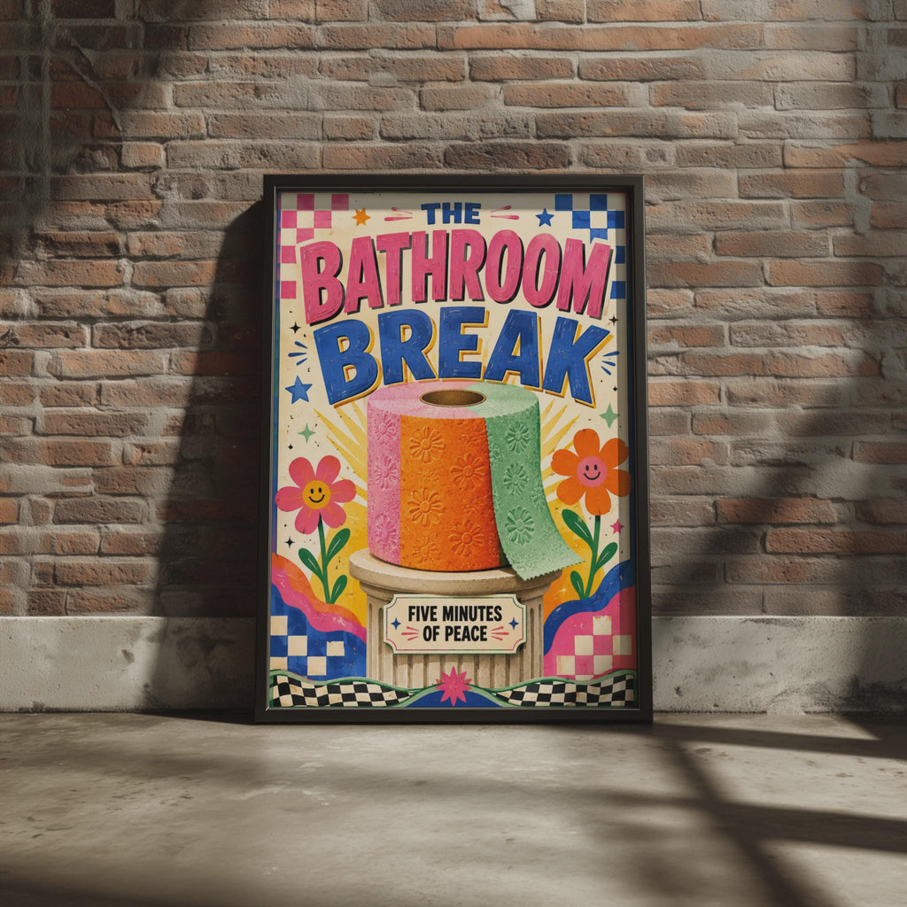 Retro Groovy Bathroom Break Poster, Toilet Roll Art, Fun Mum Gift