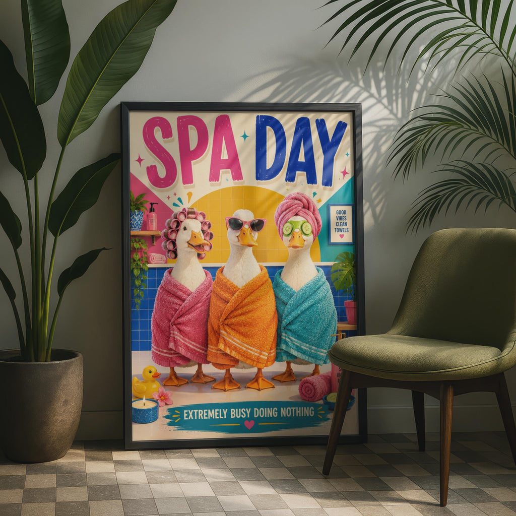 Funny Spa Day Duck Poster, Colorful Bathroom Wall Art Print (Physical)