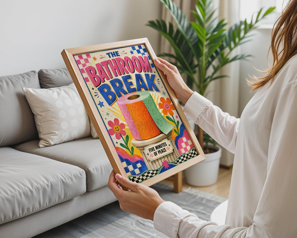 Retro Groovy Bathroom Break Poster, Toilet Roll Art, Fun Mum Gift