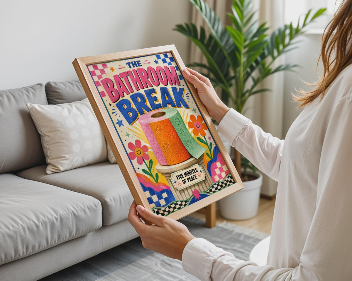 Retro Groovy Bathroom Break Poster, Toilet Roll Art, Fun Mum Gift