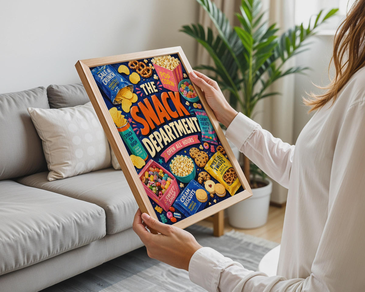 The Snack Department Poster, Retro Food Wall Art, Crisps Sweets Popcorn (Print)