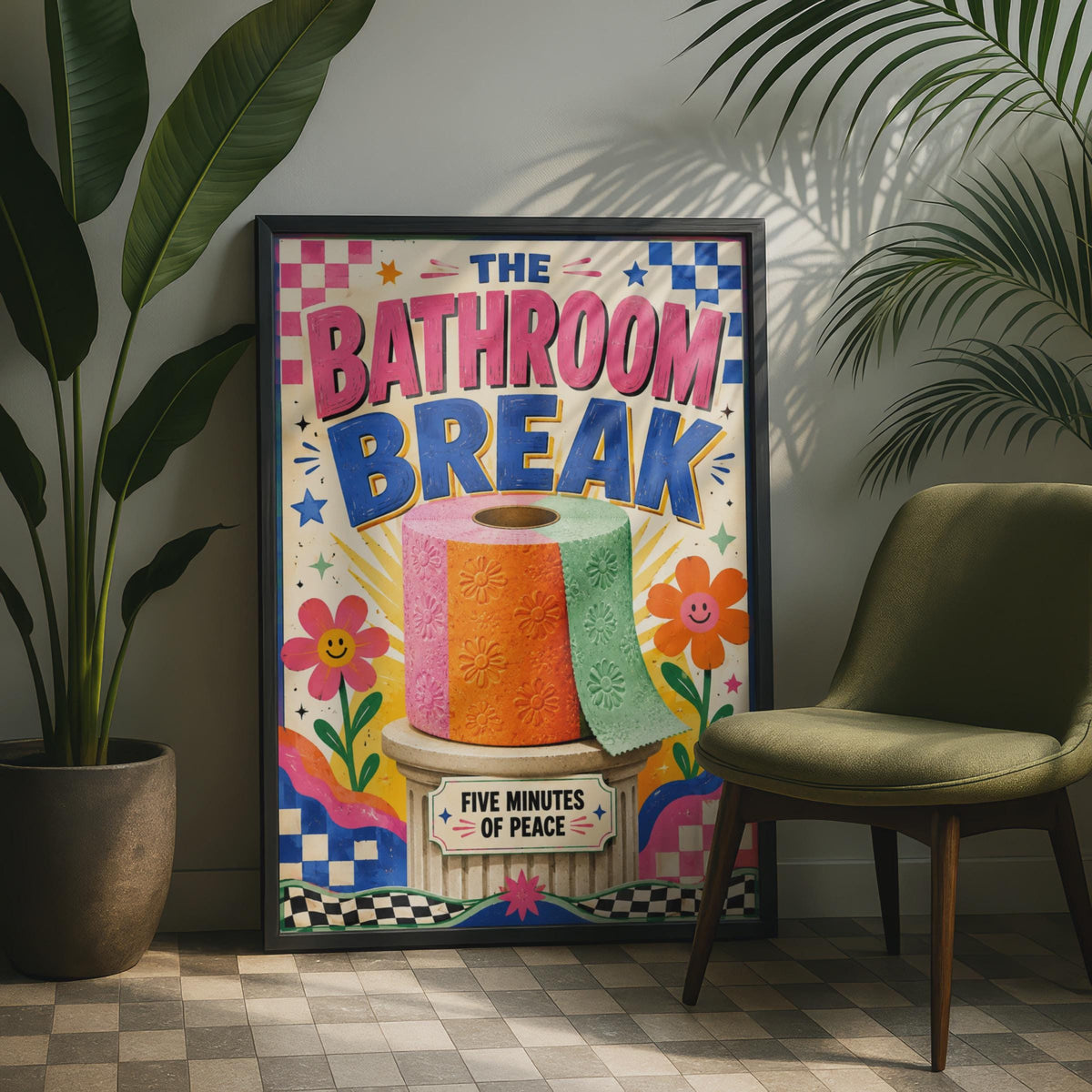 Retro Groovy Bathroom Break Poster, Toilet Roll Art, Fun Mum Gift