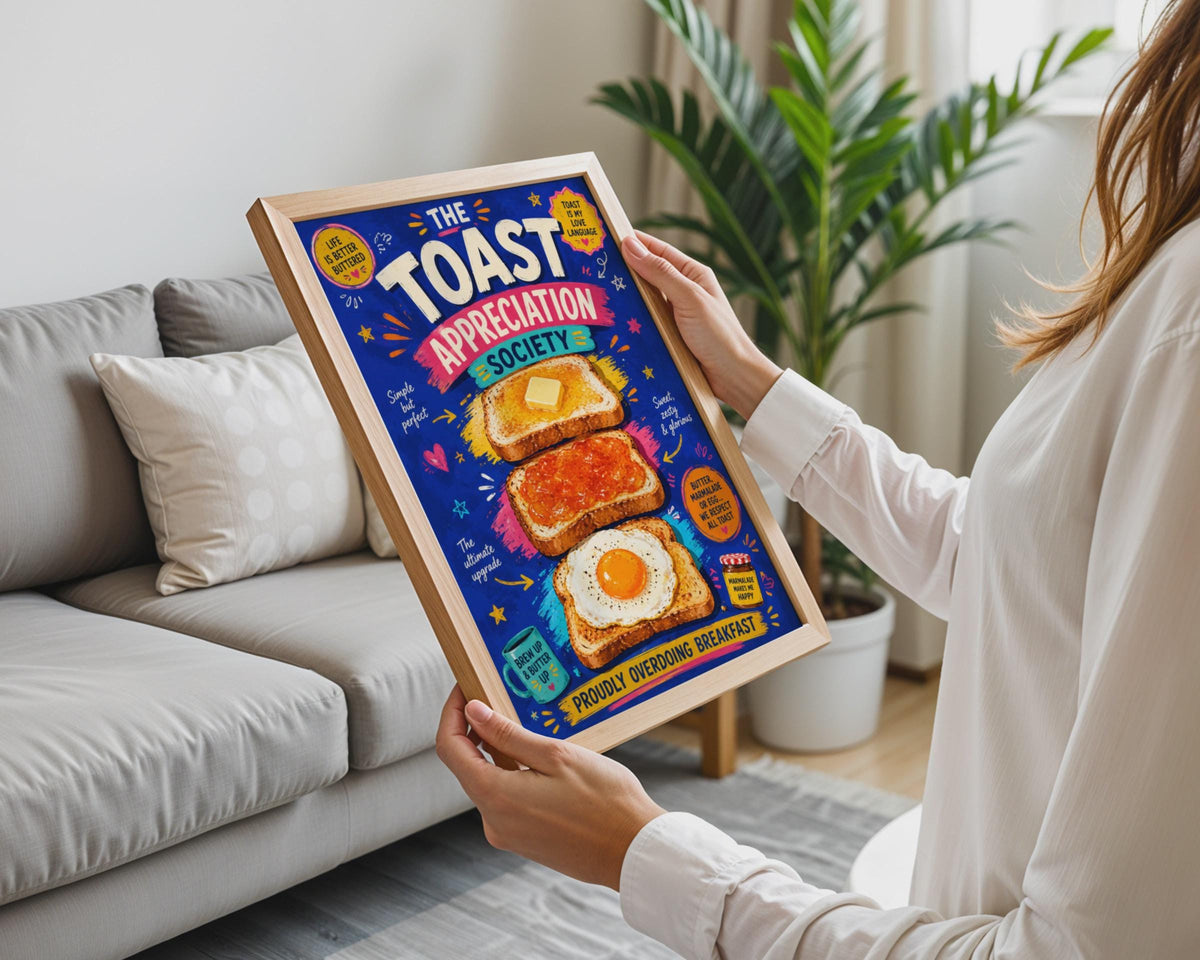 Toast Appreciation Society Poster, Colourful Breakfast Wall Art, Retro Kitchen Decor