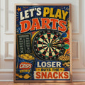 Retro Darts Poster, Loser Buys Snacks, Games Room Wall Art Print