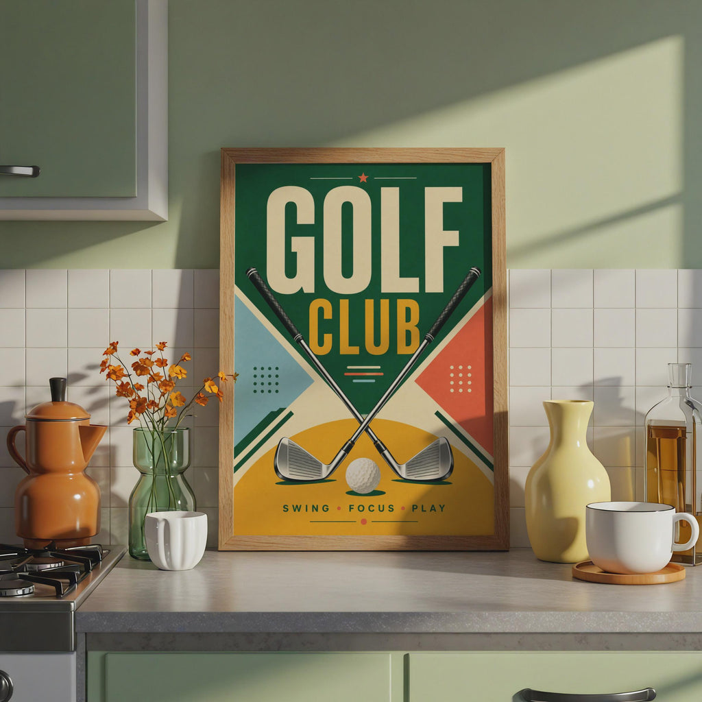 Retro Golf Club Poster, Crossed Irons, Mid-Century Sports Art (Print)