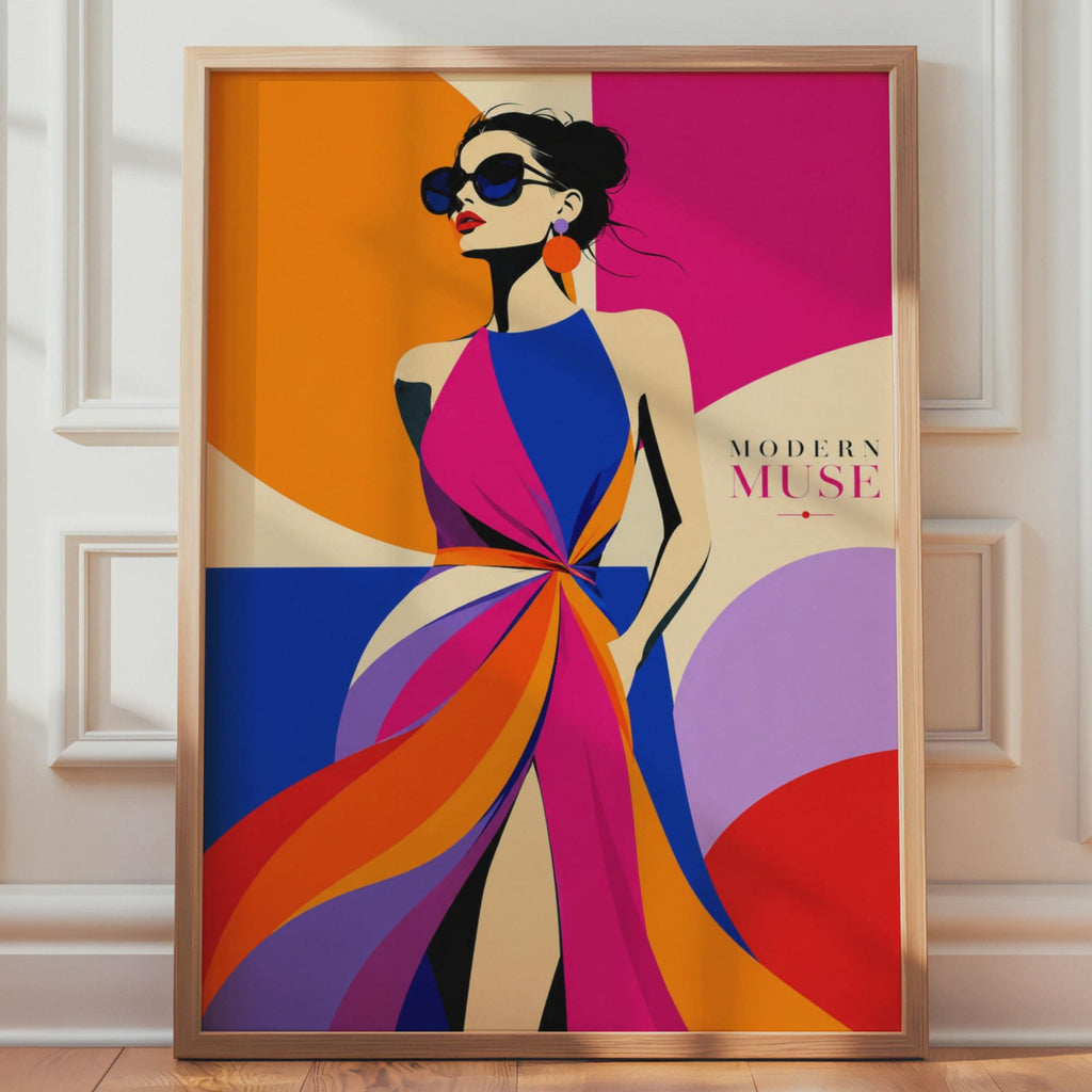 Modern Muse Fashion Poster, Bold Retro Woman Illustration, Vibrant Pop Art Print