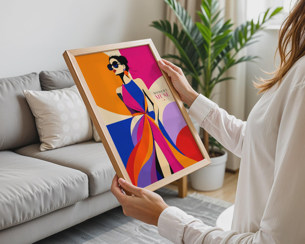 Modern Muse Fashion Poster, Bold Retro Woman Illustration, Vibrant Pop Art Print