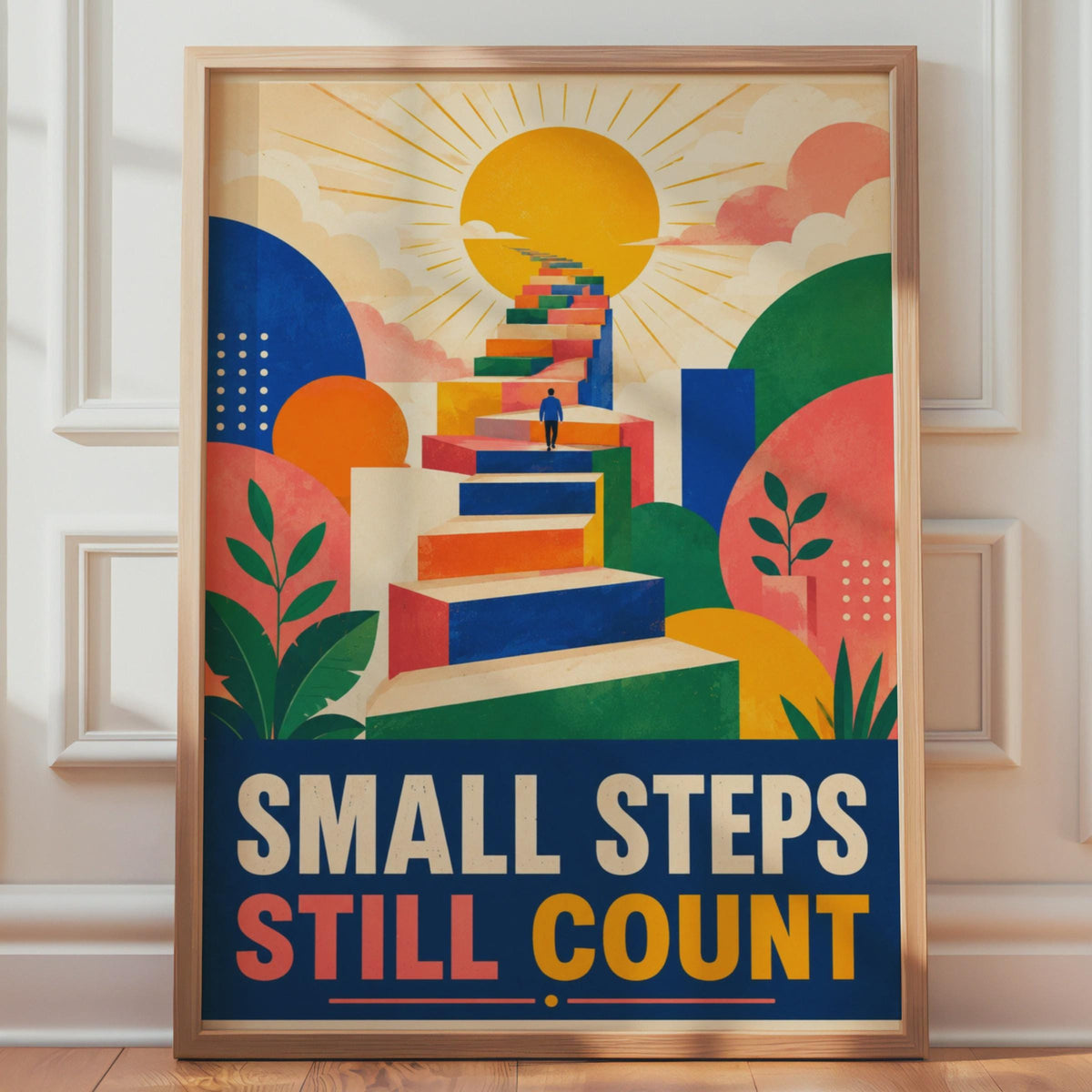 Small Steps Still Count Motivational Poster, Retro-Modern Wall Art Print (A4)