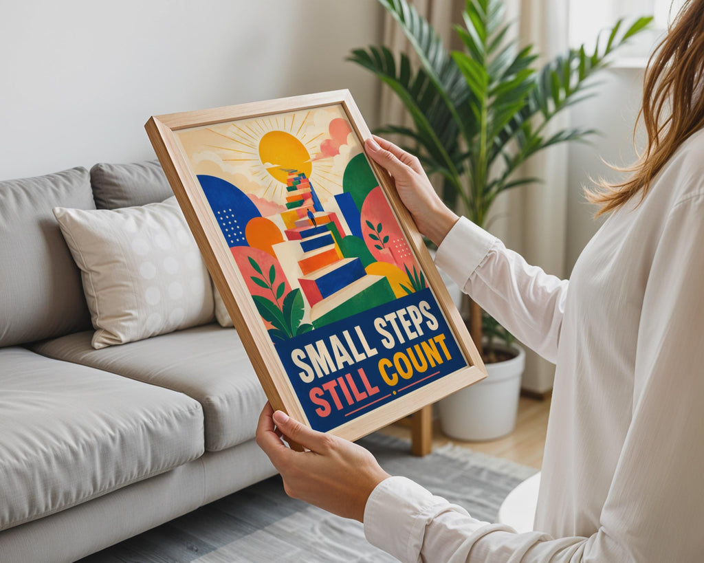 Small Steps Still Count Motivational Poster, Retro-Modern Wall Art Print (A4)