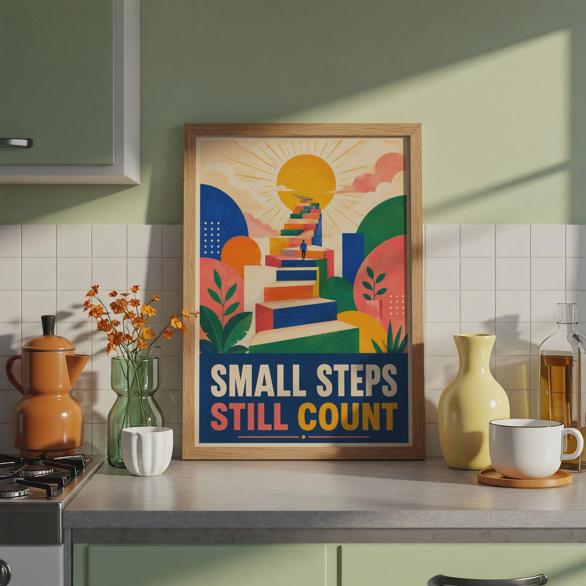 Small Steps Still Count Motivational Poster, Retro-Modern Wall Art Print (A4)