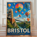 Bristol City of Colour Poster, Clifton Suspension Bridge, Hot Air Balloons (Print)