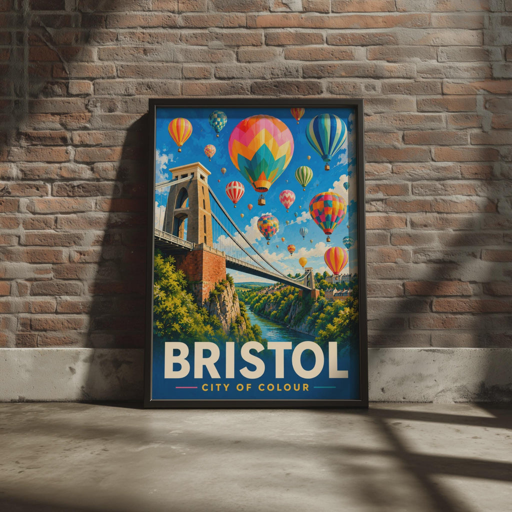 Bristol City of Colour Poster, Clifton Suspension Bridge, Hot Air Balloons (Print)