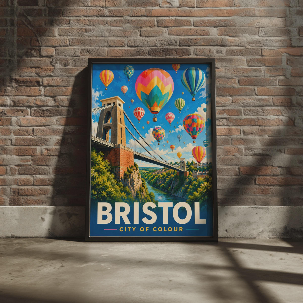 Bristol City of Colour Poster, Clifton Suspension Bridge, Hot Air Balloons (Print)
