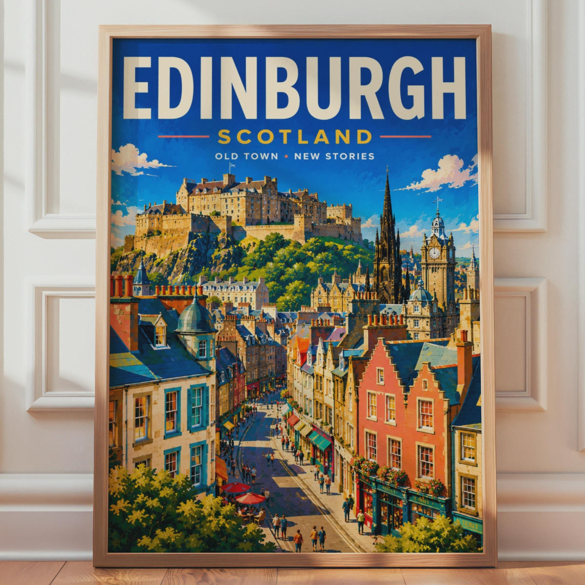 Edinburgh Scotland Travel Poster, Royal Mile Castle Print, Retro Illustration (Ready to Frame)