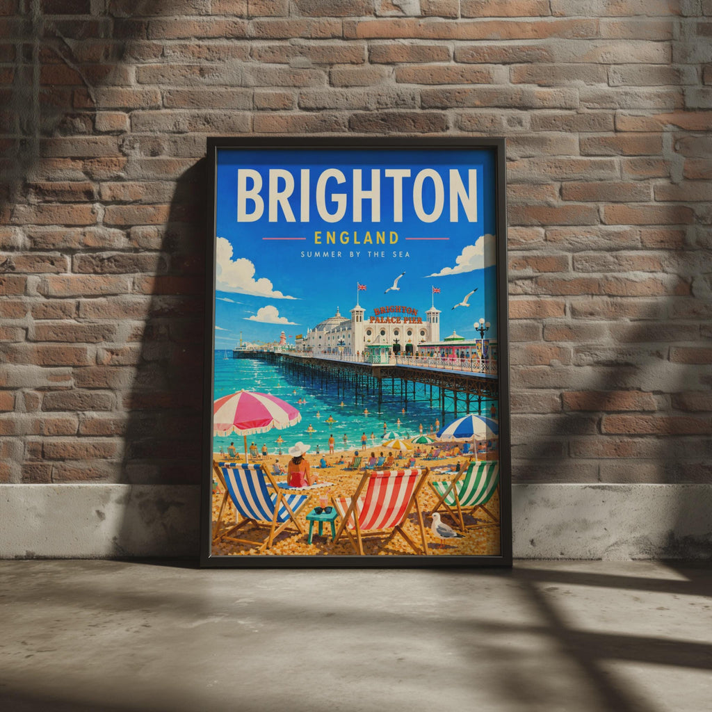Brighton Palace Pier Retro Travel Poster, British Seaside Illustration (Print)