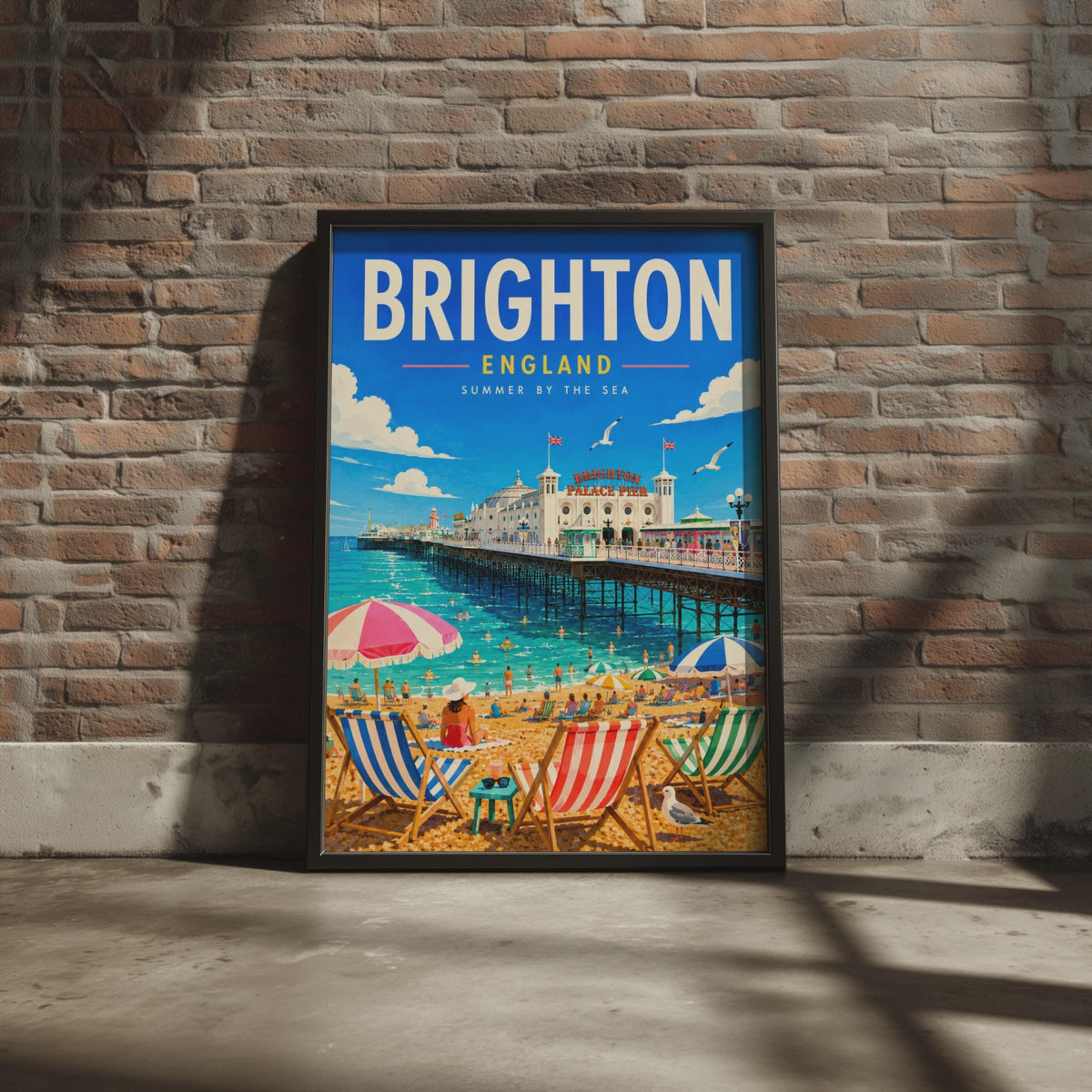 Brighton Palace Pier Retro Travel Poster, British Seaside Illustration (Print)