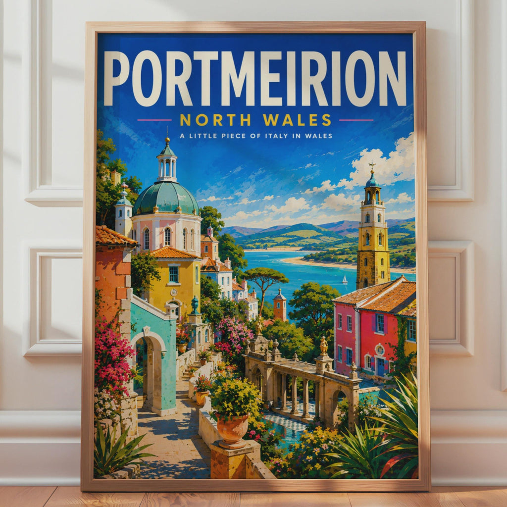 Portmeirion North Wales Travel Poster, Italianate Village Wall Art Print (A4)