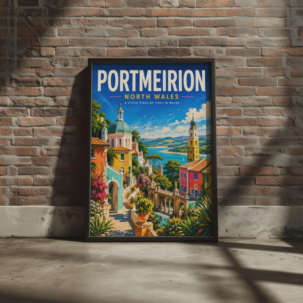 Portmeirion North Wales Travel Poster, Italianate Village Wall Art Print (A4)