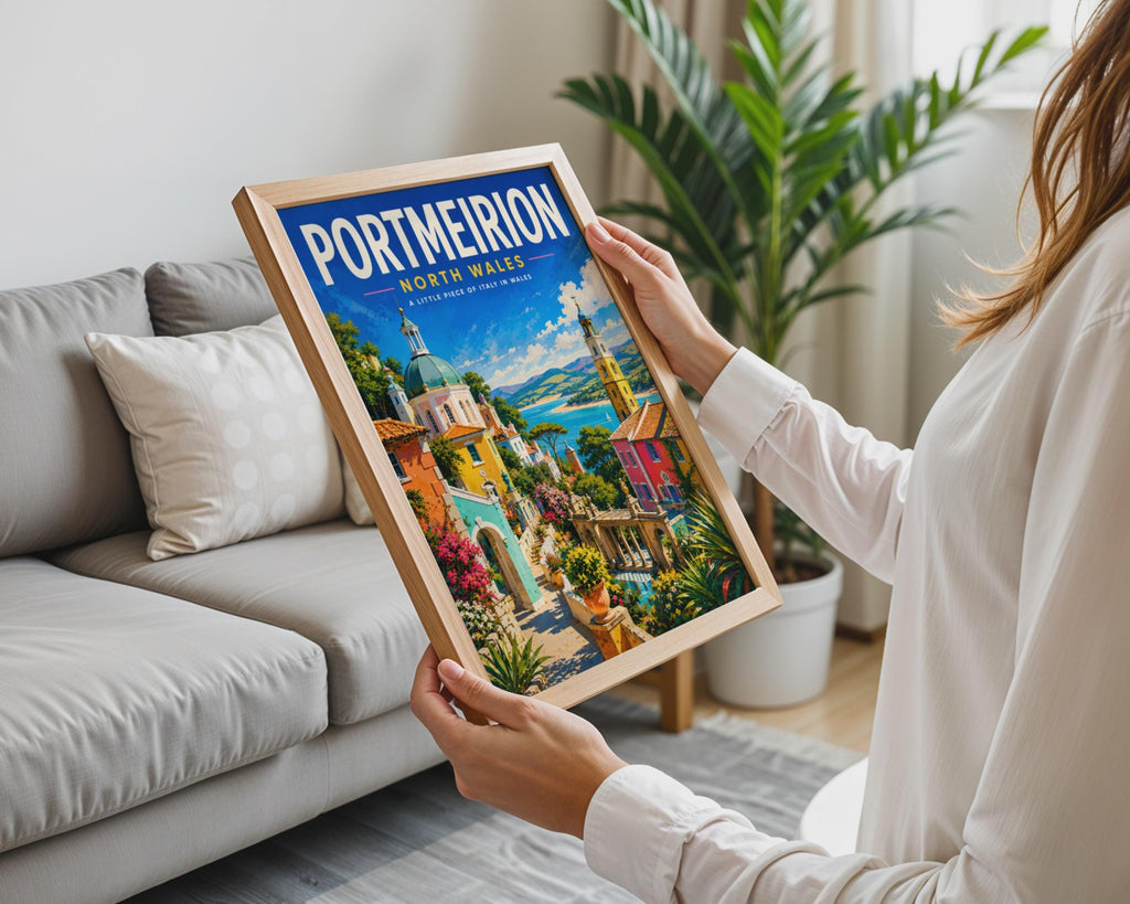 Portmeirion North Wales Travel Poster, Italianate Village Wall Art Print (A4)