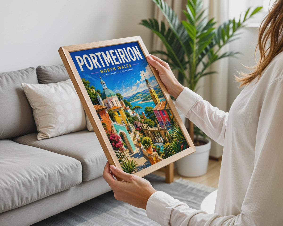 Portmeirion North Wales Travel Poster, Italianate Village Wall Art Print (A4)