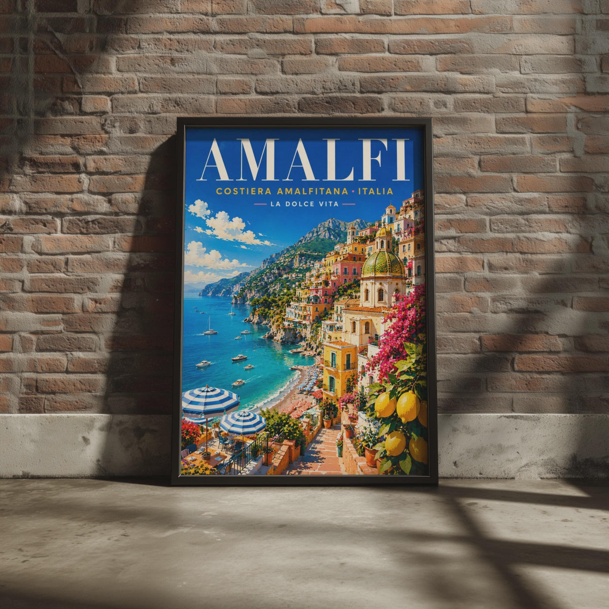 Amalfi Coast Italy Travel Poster, Retro Mediterranean Sea, La Dolce Vita Wall Art