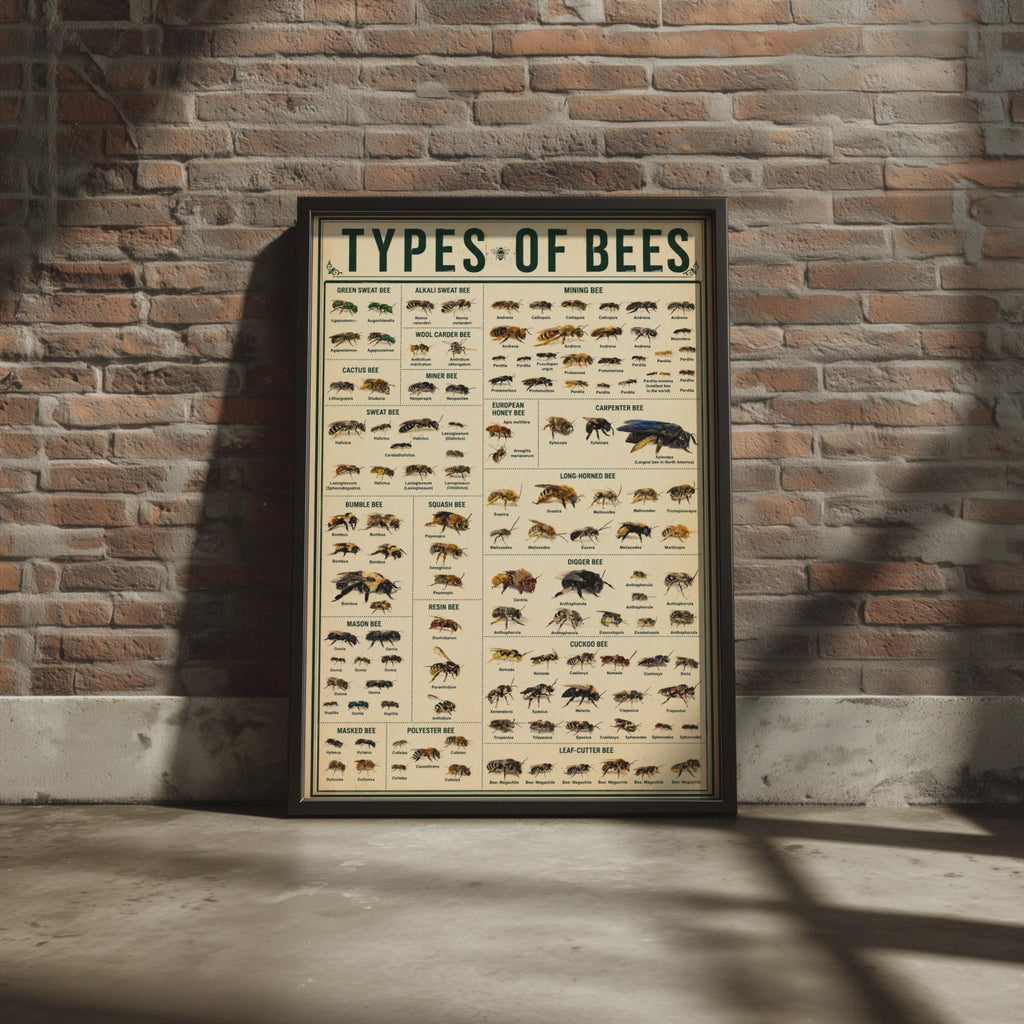 Bee Species Identification Chart Poster, Entomology Wall Art Print (Physical)