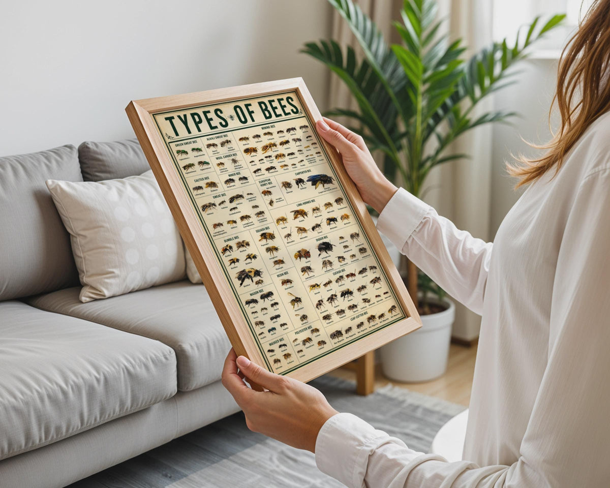 Bee Species Identification Chart Poster, Entomology Wall Art Print (Physical)
